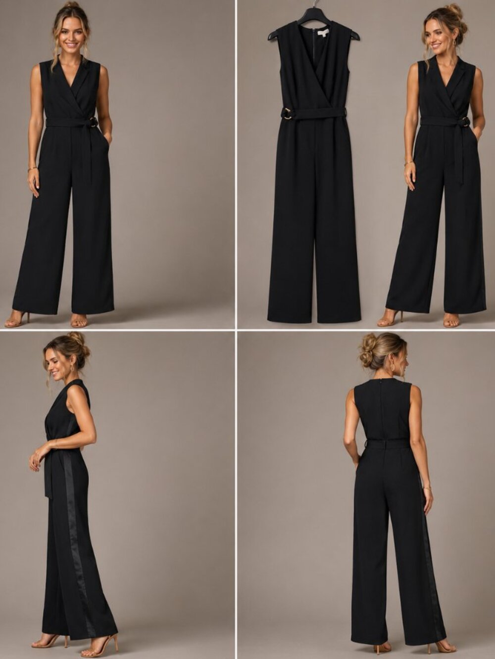 NWT Gibson Latimer Black Wide Leg Jumpsuit Gold Belt XL Formal Office Holiday NY